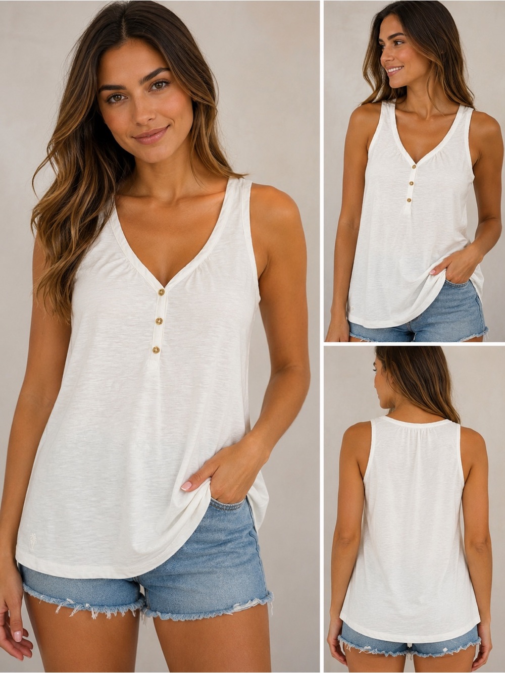 Lilly Pulitzer White V‑Neck Henley Tank Top size XL